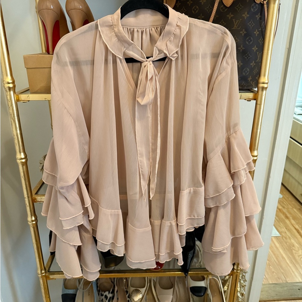 Commense High Neck Ruffle Top Light Pink - Picture 2 of 5
